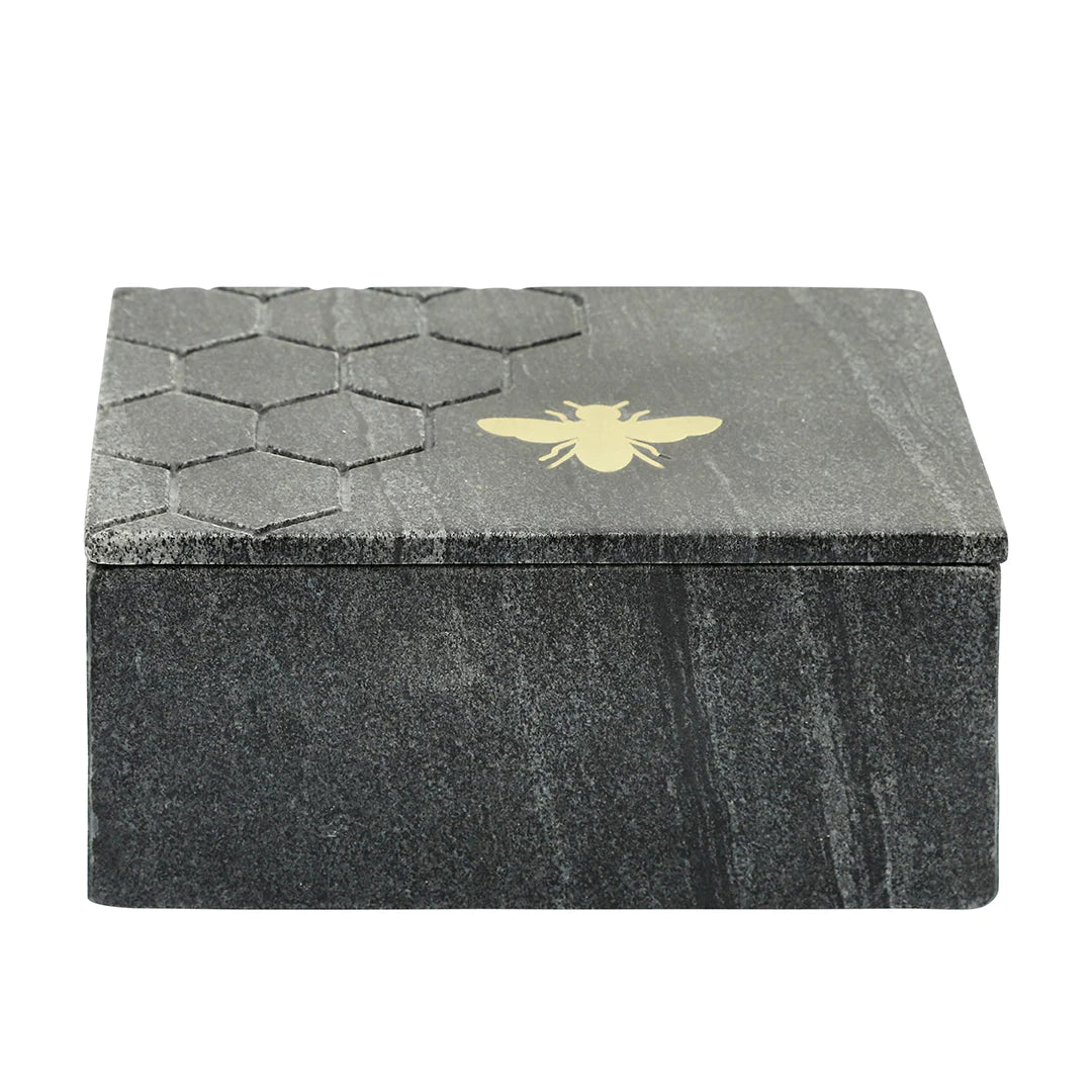 CAJA DECORATIVA DE MÁRMOL COLMENA ACABADO NEGRO