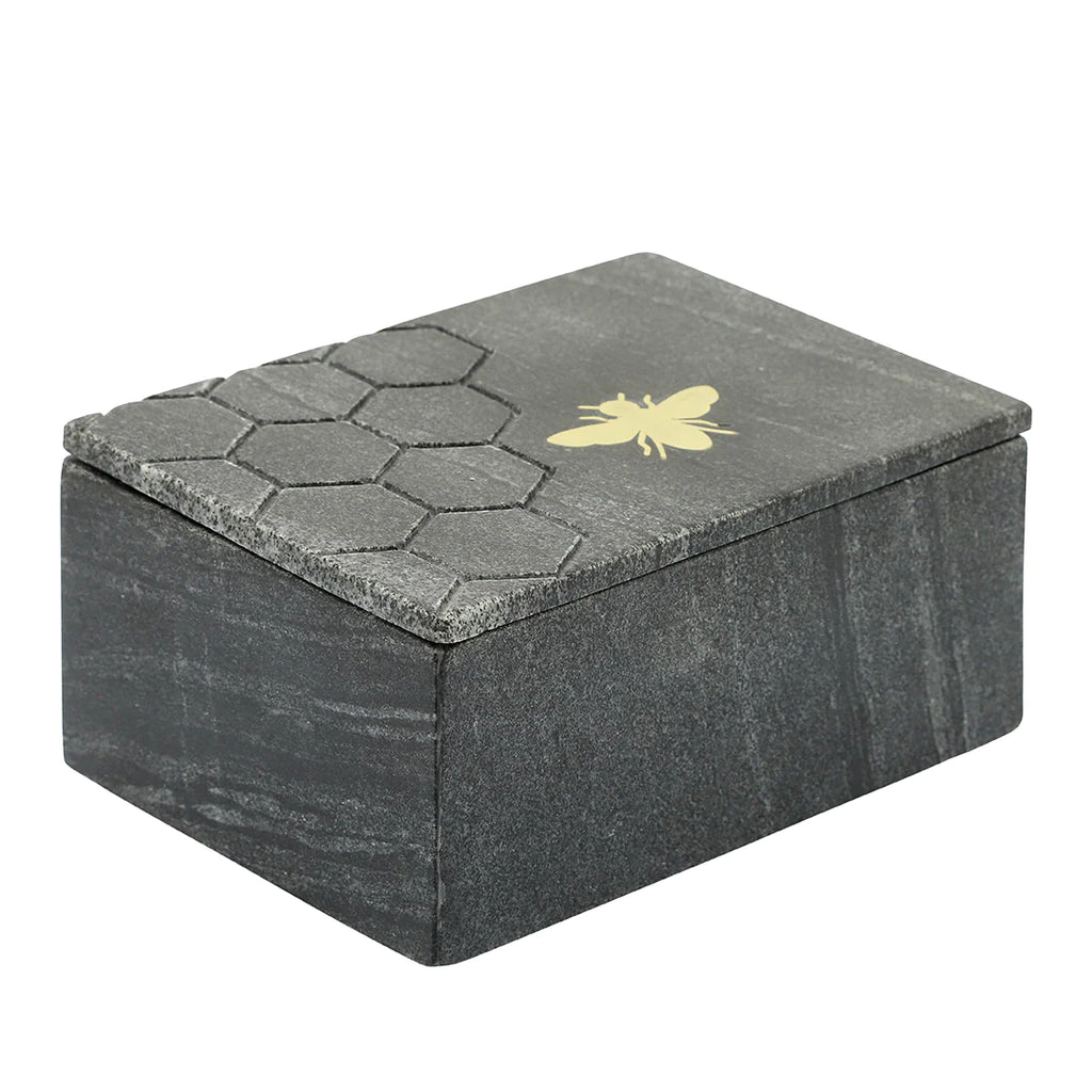CAJA DECORATIVA DE MÁRMOL COLMENA ACABADO NEGRO