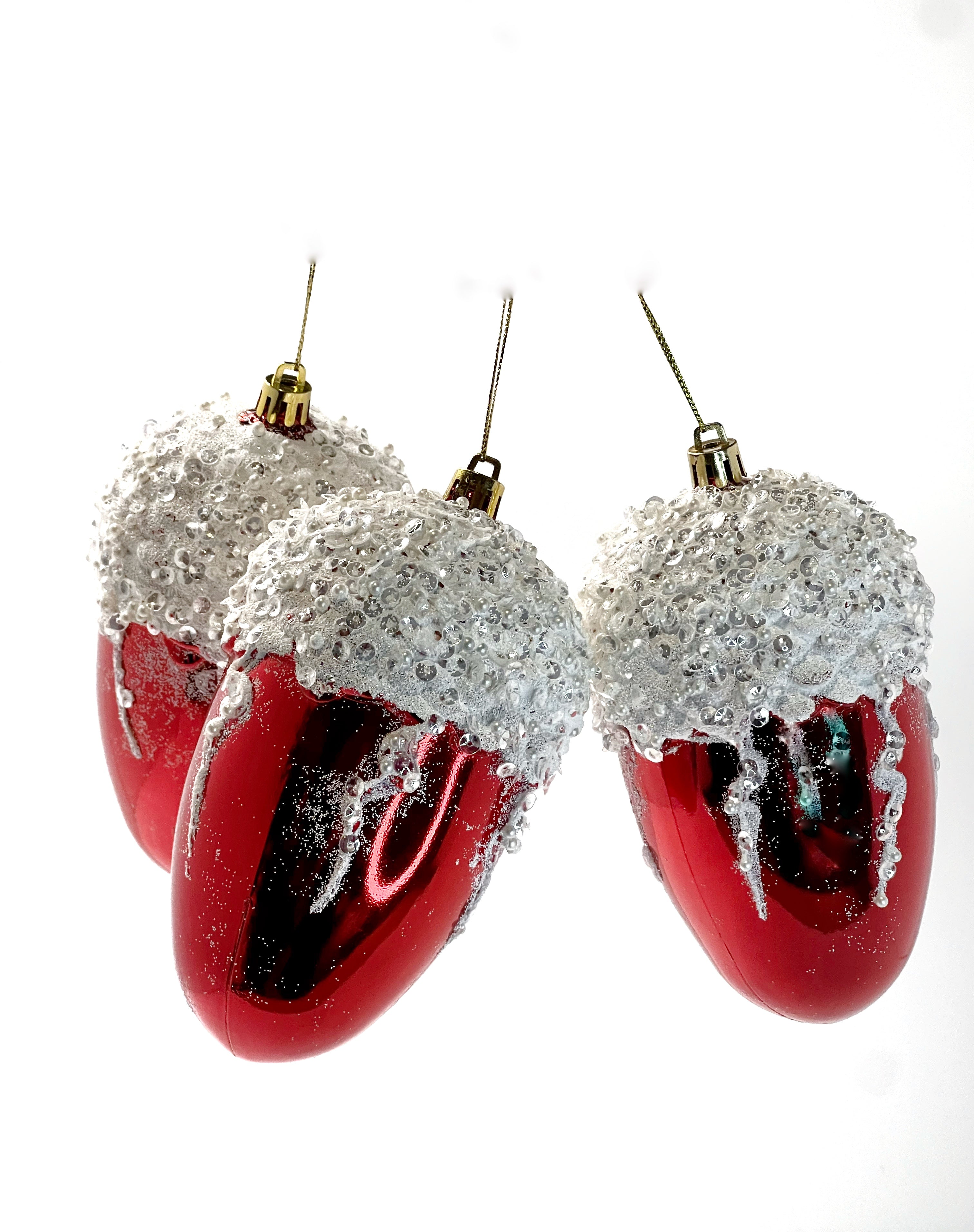 set de bellotas nevadas rojas